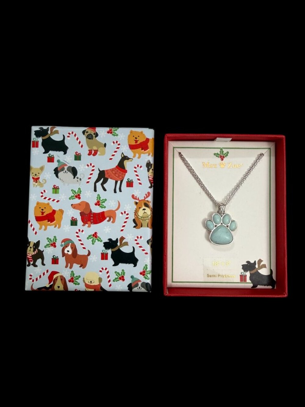 Max & Zoe Paw Necklace Semi-Precious Stone 18"+3" Chain Gift Box Holiday Design - Picture 3 of 5